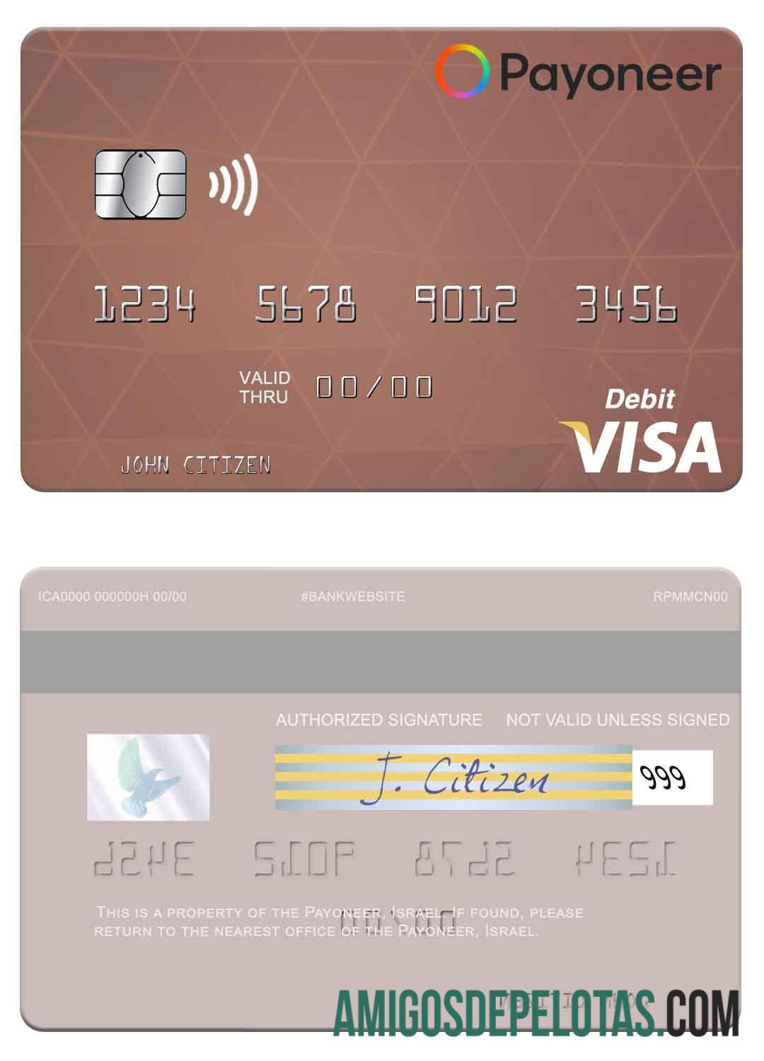 Cartão de débito Visa Payoneer dos EUA exemplo real